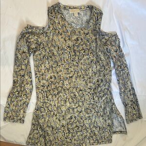 Michael Kors Yellow & Navy Paisley Cold-Shoulder Long Sleeve Top